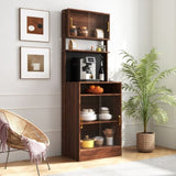 Kitchen Pantry Sideboard with 2 Sliding Striped Glass Doors, Freestanding Countertop Storage Cabinet W331P257392