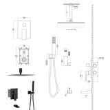 Shower System with Waterfall Tub Spout,16 Inch Ceiling Mount Square Shower System with Rough-in W124381952