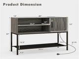 Rustic Brown Sideboard with 2 AC Outlets & 2 USB Ports, Charging Buffet Cabinet with Wine Rack- Gray 92583054