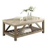 Industrial Style Angled Support 1pc Cocktail Table with Bottom Shelf Marble Top Creamy White Wooden B011P175702