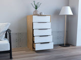 Dresser 42"H, 5 Drawer, Vertical Dresser, White / Light Oak B097133389