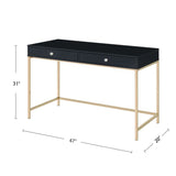Rectangular Writing Desk with 2 Drawers, Black High Gloss and Gold B016P329808