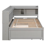 ZUN Twin Bed with L-shaped Bookcases,Drawers,Grey 46572090