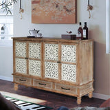 59.06" Chic Natural Wood Accent Cabinet, 4 Doord 3 drawers Sideboard Buffet with Adjustable Shelves, W2295P290643