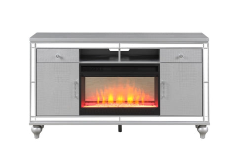 ZUN TV Stand With Electric Fireplace in Silver B00969705