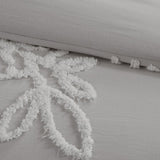 3 Piece Tufted Cotton Chenille Floral Comforter Set Warm Grey/White King/Cal King B035128914