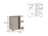 Bar Cart, Four Casters, Single Door Cabinet, Two External Shelves, Light Gray B097133078