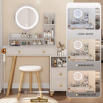 ZUN Round Mirror Bedside Cabinet Vanity Table + Cushioned Stool, With 2 AC Power + 2 USB socket, 17" W936P146695
