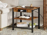 15.7" Small Side Table with Charging Station, End Table with Outlets & USB Ports, 3-Tier Adjustable 32843490