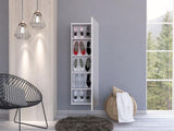 ZUN Montauk 5-Shelf Wall Mounted Shoe Cabinet with Mirror Door Light Grey B06280104