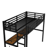 Metal Twin XL Size Loft Bed with Power Outlet and LED Lighted, Space-Saving, Noise Reduced, Black W1580P251090