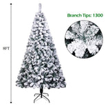 ZUN 8 FT Snow Flocked Hinged Christmas Tree, Unlit Artificial Christmas Pine Tree with 1300 Branch Tips 57349346