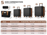 Luggage Sets 5 Piece with Duffel Bags, Hardside Expandable Suitcases with Spinner Wheels, Black 11414812