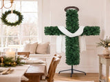 5FT Green Cross-Shaped Christmas Tree with Scarf & Headband, PVC 446 Tips, DIY 100 Warm White LED 03461408