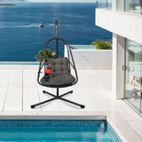 Swing Egg Chair with Stand Indoor Outdoor Wicker Rattan Patio Basket Hanging Chair with C Type W2707P296435