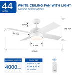 ZUN 44 In Intergrated LED Ceiling Fan Lighting with White ABS Blade W1367P182803