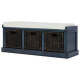 Rustic Storage Bench with 3 Removable Classic Rattan Basket , Entryway Bench with Removable Cushion 76490298