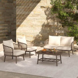 4-Piece Outdoor Patio Furniture Set, Metal Chairs with Woven Rope U-Shaped Backrest,Outdoor N780P209458R