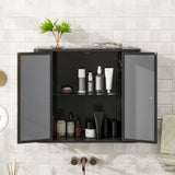 Black Wall-Mounted Bathroom Cabinet with Mirror, 2 Mirrored Doors & Open Shelf, Farmhouse Metal W3122P272846