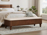 50.8-inch Multi-Functional Ottoman Bench-Solid Rubberwood Bed End Bench with Linen Seat, W5819P481607