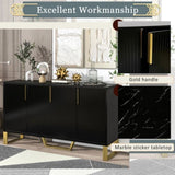 ZUN Modern sideboard with Four Doors, Metal handles & Legs and Adjustable Shelves Kitchen Cabinet 51001314