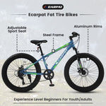 ZUN S24109 Elecony 24 Inch Fat Tire Bike Adult/Youth Full Shimano 7 Speeds Mountain Bike, Dual Disc W709P174687