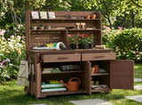(Assembly Video) 65''H Large Garden Potting Bench with Lockable Wheels and Storage Cabinet, N717P404333D