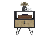 Nightstand 24"H , Sleek Design with Hairpin Legs and One Drawer, Black / Macadamia B097P167470