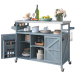 ZUN Outdoor Kitchen Island, Rolling Bar Cart & Storage Cabinet, Farmhouse Solid Wood Outdoor Grill Table 12469239