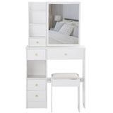 29.2" Small Space Left Drawer Desktop Vanity Table Cushioned Stool, Extra Large Right sliding W3258P299609