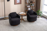 035-Boucle Fabric Swivel Accent Chair With Soild Wood Round Brown Base Leg,Black W527134465