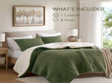 3 Pieces Full/Queen Waffle Knit Chenille Comforter Set,Olive B035P381297