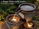 4-Tier Waterfall Fountain with LED Lights, Resin Fiberglass Outdoor Fountain with Adjustable Flow 94280886