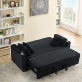 80 inch Black corduroy multifunctional expandable sofa bed with cup holder suitable for living room W1658P269824