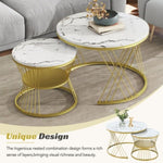 ZUN ON-TREND Φ27.5'' & Φ17.7'' Nesting Coffee Table with Marble Grain Table Top, Golden WF320405AAK