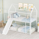 ZUN Twin Over Twin Metal Bunk Bed With Slide,Kids House Bed White MF313919AAK