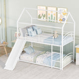 ZUN Twin Over Twin Metal Bunk Bed With Slide,Kids House Bed White MF313919AAK