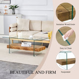 ZUN 43.3 Inch Modern Two-Tier Coffee Table - An Elegant Combination of Clear Glass and Light Wood W2920P226066