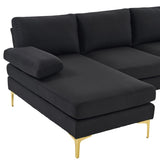 280*130*85 U-Shaped 4-Seat Linen Seat Frame Wooden Frame Back Iron Frame Golden Feet Indoor Modular 08465381