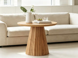 19.7" Round End Table, Wood Pedestal Side Table with Fluted Base, Accent Table for Living Room & 02042278