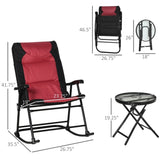 3 Piece Outdoor Patio Furniture Set with Glass Coffee Table & 2 Folding Padded Rocking Chairs, W2225142471
