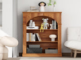 3-Tier Arched Open Bookshelf, Traditional Freestanding Bookcase with Decorative Beaded Trim, Light W3123P485376