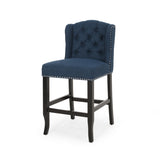 ZUN Vienna Contemporary Fabric Tufted Wingback 27 Inch Counter Stools, Set of 2, Navy Blue and Dark 64855.00NBLU