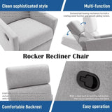 Modern Upholstered Rocker Nursery Chair Plush Seating Glider Swivel Recliner Chair, Gray 09348183