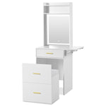 ZUN Small Vanity Desk with Mirror and Light, Dressing Table with Charging Station & Fold-up Panel for N704P210497K