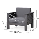 Outdoor Acacia Wood Club Chairs with Cushions, Dark Gray, 27.75"D x 32"W x 27.75"H 70692.00DGRY