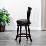 24" Counter Height Slat Back Swivel Stool, Espresso Finish, Black Leather Seat B04660680