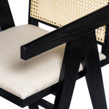 27" Height, Cream Grey Woven Cane Plastic Backrest Bar Stool - Foam-Padded Fabric Seat & Durable N780P237930B