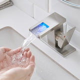 Bathroom Sink Faucet LED Light 3 Colors Changing Waterfall Glass Spout Hot Cold Water Mixer Single W1932P171692