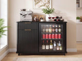 Fluted Coffee Bar Cabinet with Mini Fridge Space & Charging Station, Home Bar Cabinet with Hidden W2917P517152